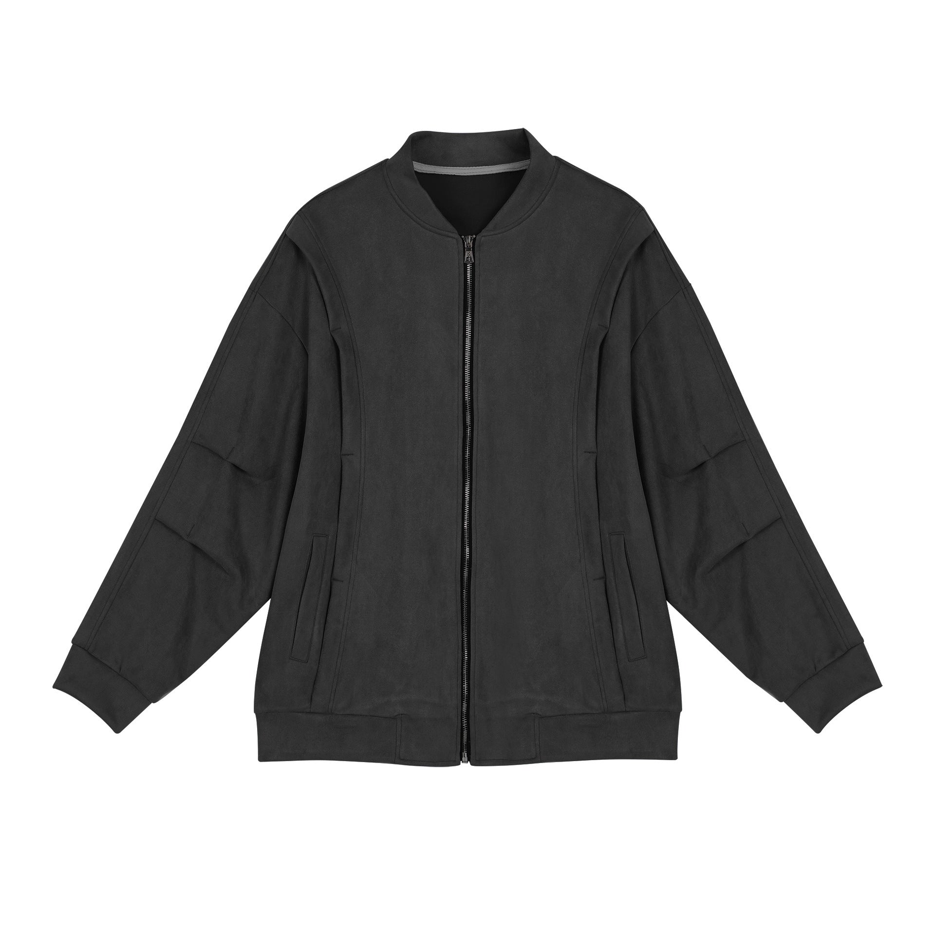 Damen stylische Oversize-Jacke aus weichem Kunstleder mit praktischen Taschen und durchgehendem Reißverschluss Krohn-e