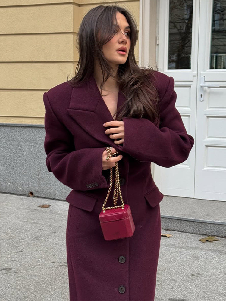 Damen eleganter Wollmantel mit strukturiertem Design und praktischen Taschen Krohn-e