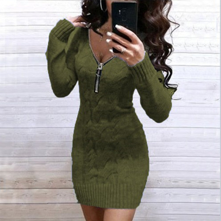 Damen Strickkleid mit Zip-Detail und strukturiertem Muster Krohn-e
