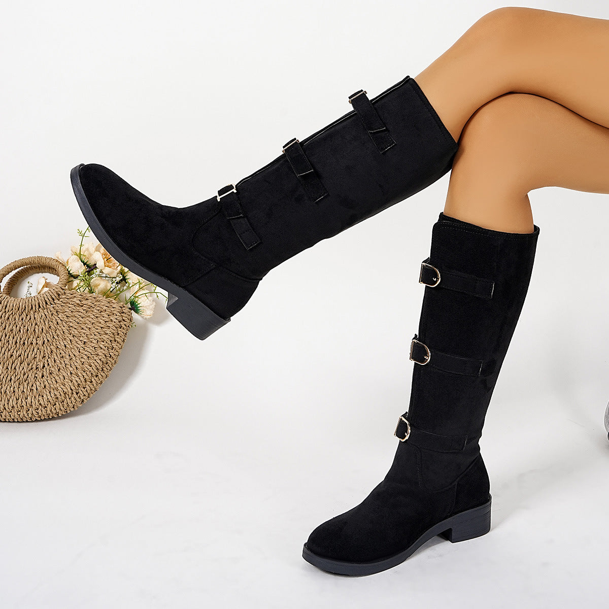 Damen Modische Stiefel mit dekorativen Schnallen und komfortablem Blockabsatz Krohn-e