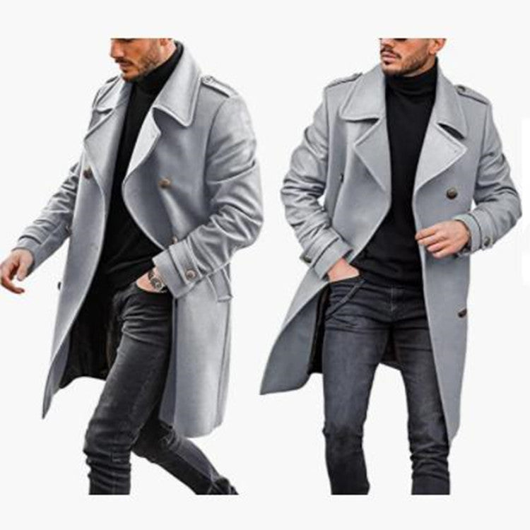Herren Modischer Wollmantel mit lässigem Kragen und doppelten Knöpfen Krohn-e