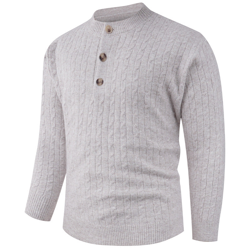 Herren Grobstrickpullover mit modernem Schalkragen und Knopfdetails Krohn-e