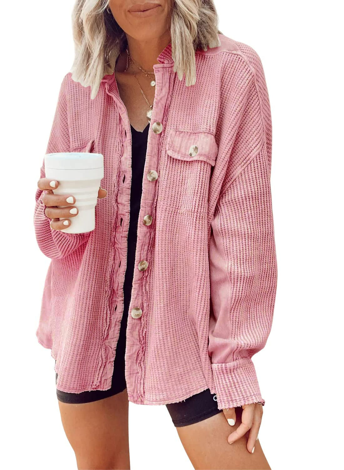 Damen oversized Waffelstruktur Hemdjacke Krohn-e