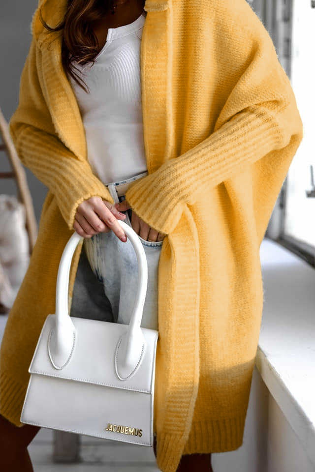 Damen kuschelige Strickjacke mit Kapuze und offenem Schnitt Krohn-e