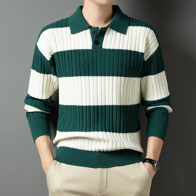 Herren Pullover aus strukturiertem Rippenstrick mit Polokragen Krohn-e