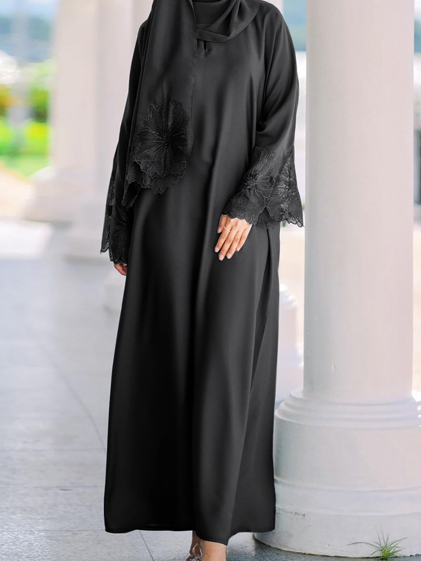 Damen Elegantes Maxi-Kleid mit floralem Spitzenbesatz Krohn-e