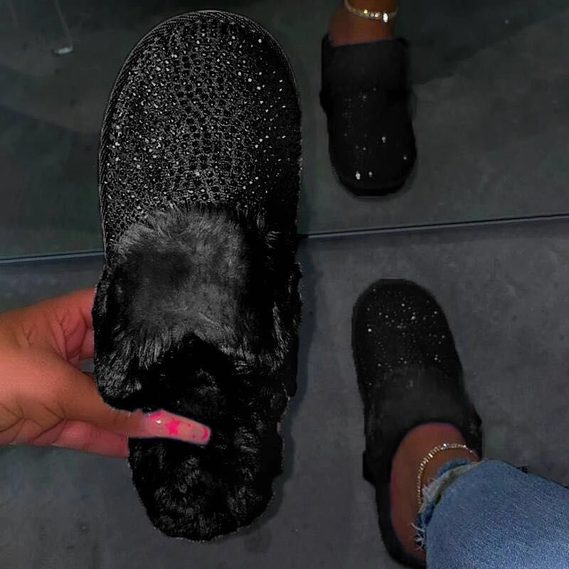 Damen Glamouröse Hausschuhe mit Glitzer und weichem Fell Krohn-e
