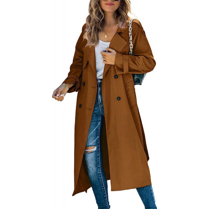 Damen eleganter Trenchcoat mit doppelt Reihe Knopfverschluss und Taillengürtel Krohn-e