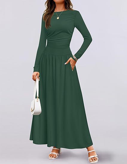 Damen Langärmliges Maxikleid mit eleganten Rüschendetails und praktischen Taschen Krohn-e