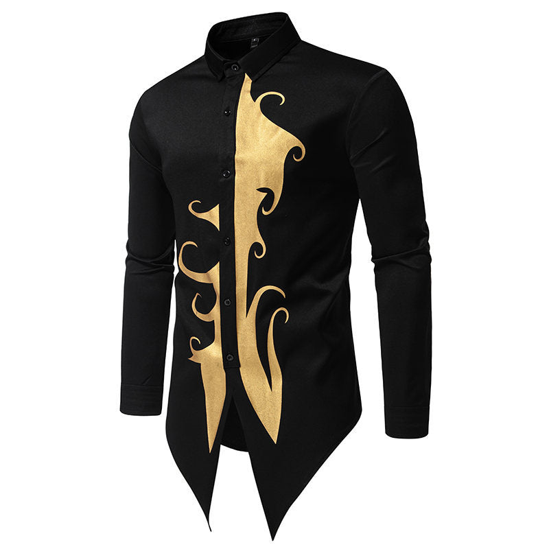 Herren Langarmhemd mit elegantem Goldmotiv und einzigartigem Schnitt Krohn-e