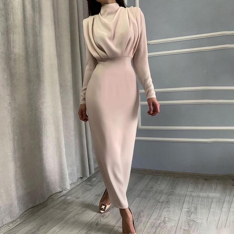 Damen Bodenkontakt Kleid mit elegantem Stehkragen und Raffungen Krohn-e