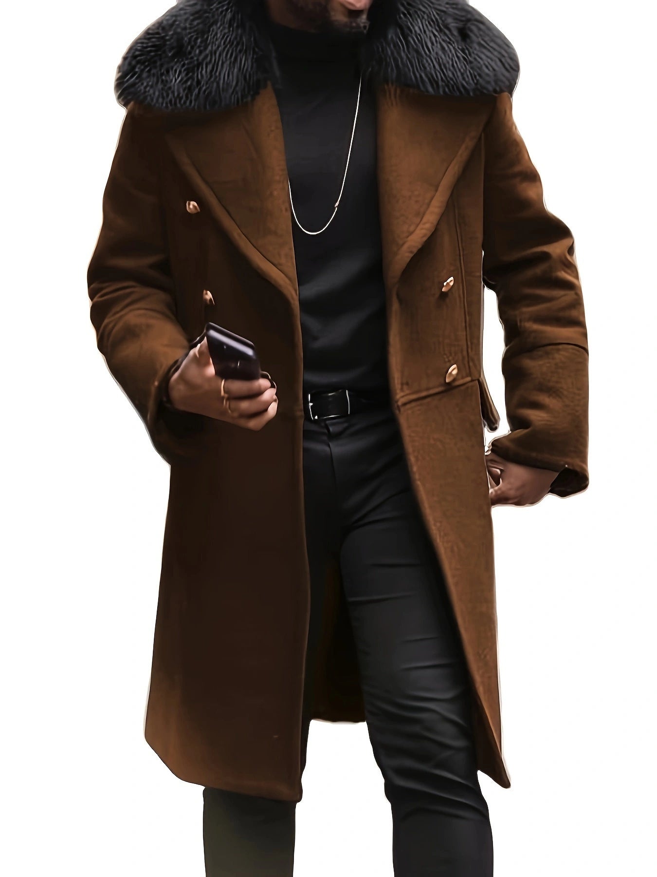 Herren eleganter Langmantel mit luxuriösem Fellkragen Krohn-e