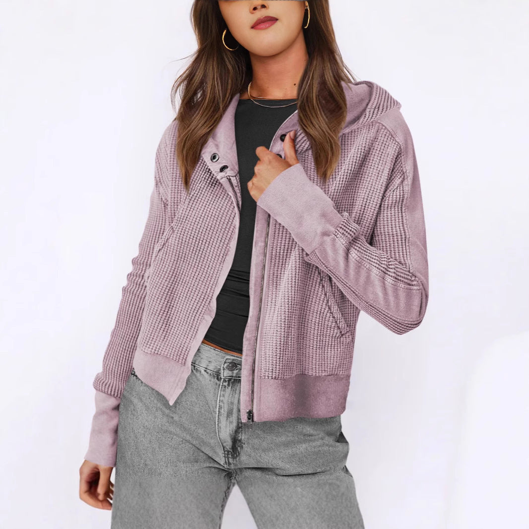 Damen lässige Zip-Jacke mit Kapuze und strukturiertem Design Krohn-e
