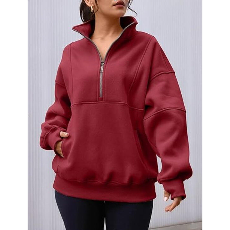 Damen Sweatshirt mit halbem Reißverschluss und oversized Schnitt Krohn-e