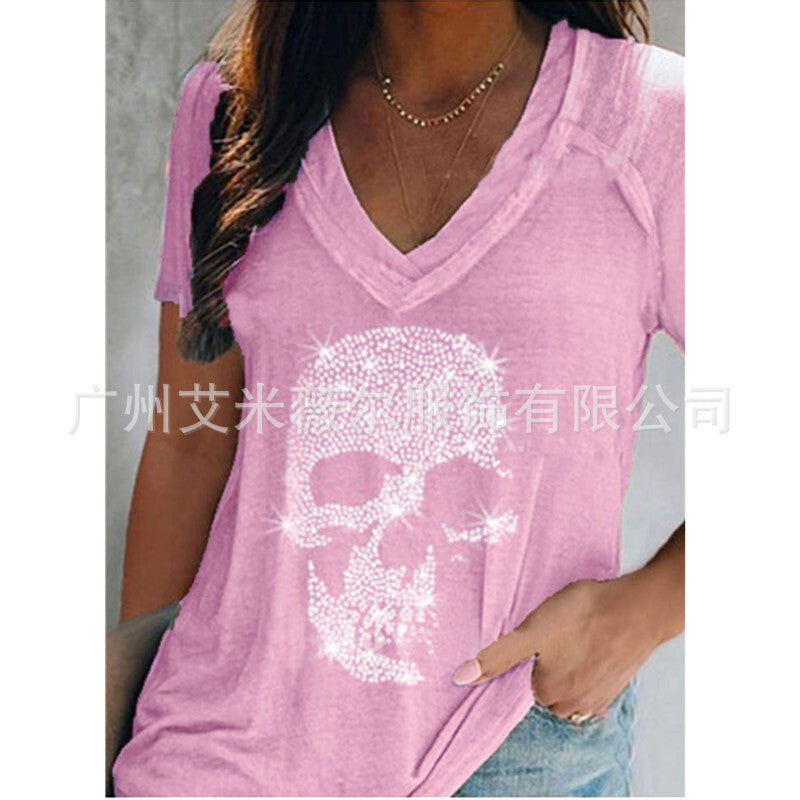 Fudus:  Lockerer Kurzarm-Pullover mit tiefem V-Ausschnitt