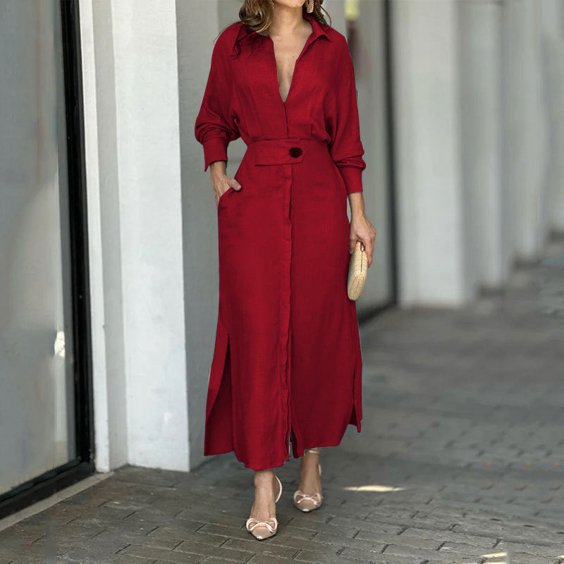 Damen Maxikleid aus leichtem Leinen mit eleganter Knopfleiste und praktischen Seitenschlitzen Krohn-e