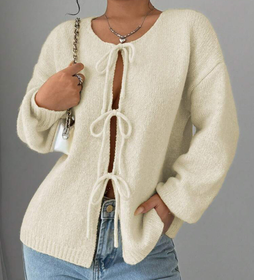 Damen Oversized Strickpullover mit dekorativem Schnürdetail Krohn-e