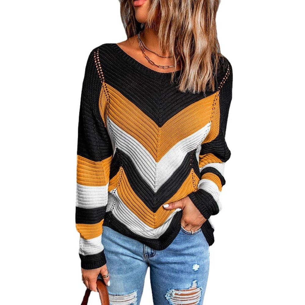 Damen Lässiger Strickpullover mit Chevron-Muster und luftigem Schnitt Krohn-e