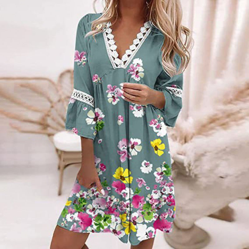 Damen Blumiges Tunika-Kleid mit Spitzenakzenten Krohn-e