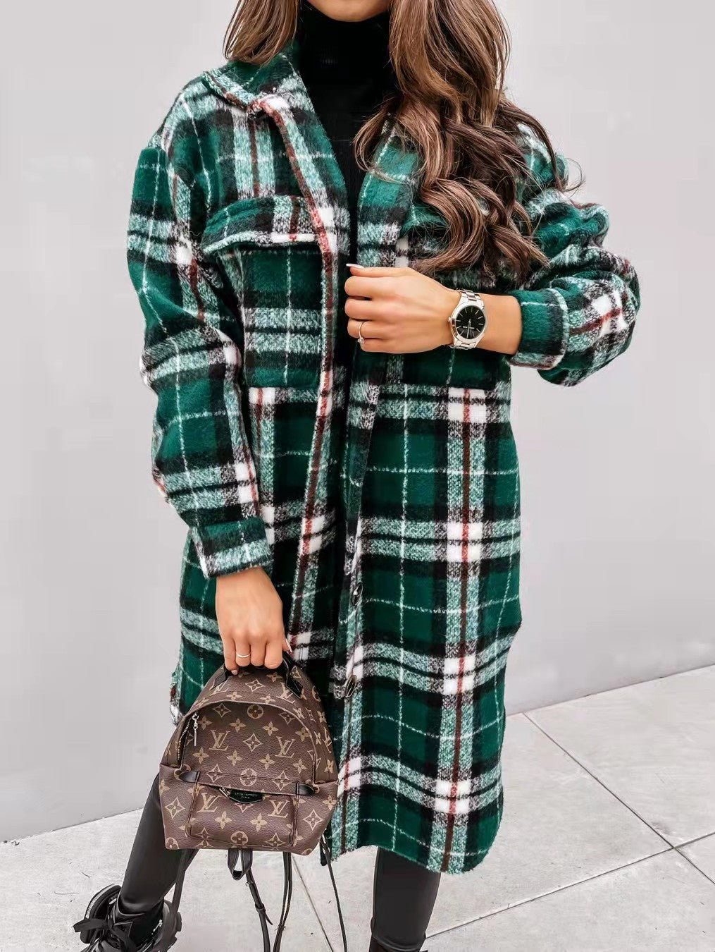 Damen Karierter Oversized-Hemd-Mantel mit praktischen Taschen Krohn-e
