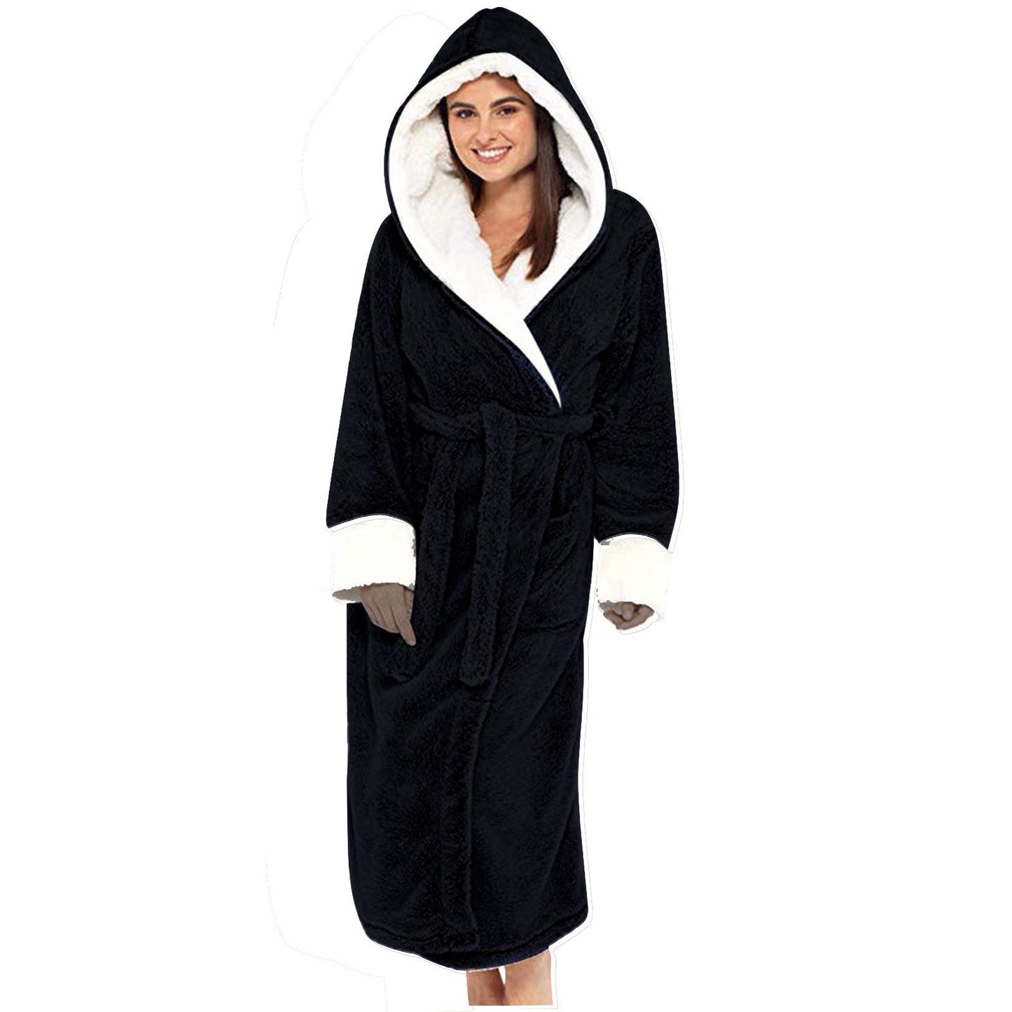 Damen Kuscheliger Fleece-Morgenmantel mit Kapuze und Gürtel Krohn-e