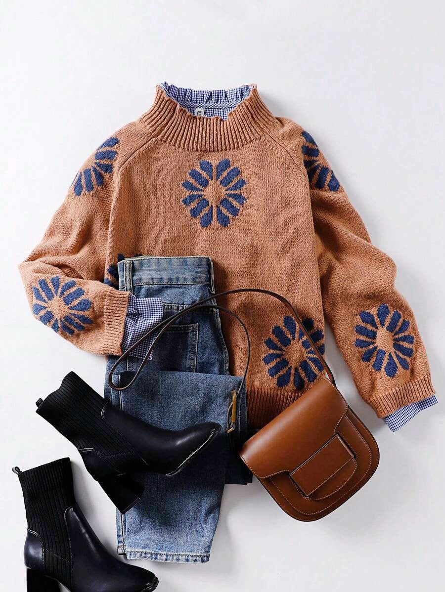 Damen Strickpullover mit floralem Motiv und modernem Rundhalsausschnitt Krohn-e