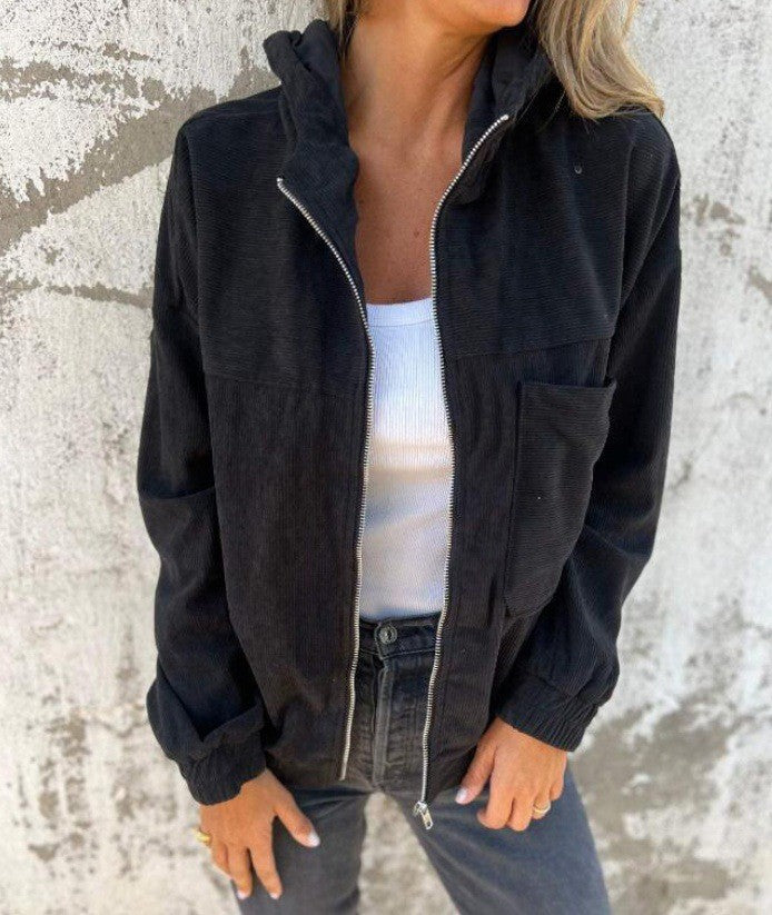 Damen lässige Cordjacke im modernen Stil mit Reißverschluss und praktischem Kragen Krohn-e