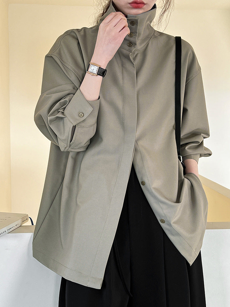 Fudus Damenbluse mit Stehkragen und langen Ärmeln