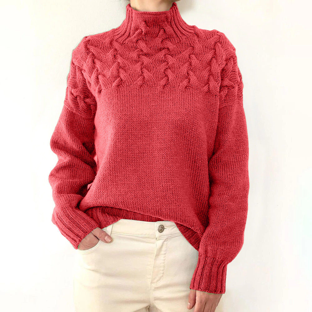 Damen Strickpullover mit hochgeschlossenem Kragen und trendigem Zopfmuster Krohn-e