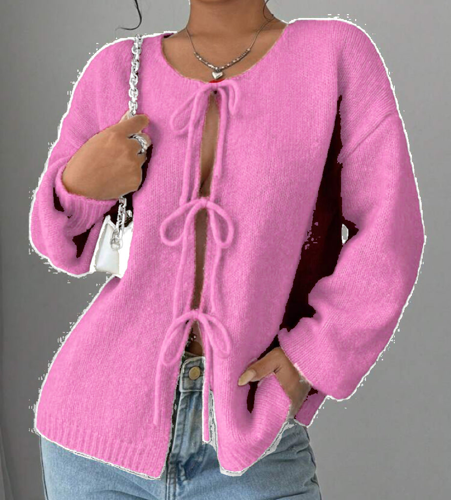 Damen Oversized Strickpullover mit dekorativem Schnürdetail Krohn-e