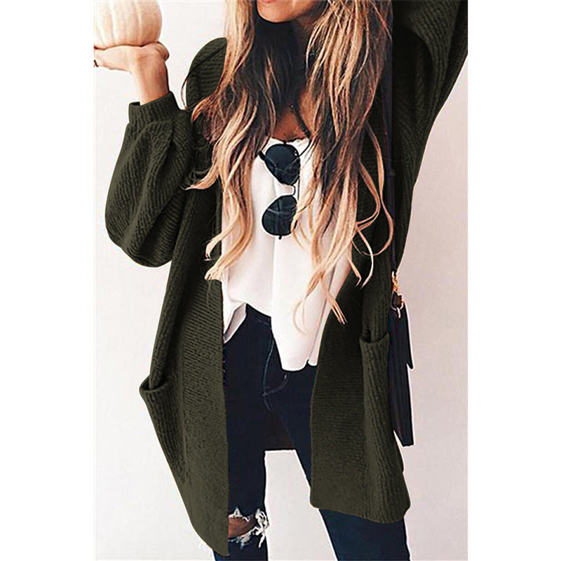 Damen lässige Strickjacke mit offenen Taschen und U-Förmigem Schnitt Krohn-e