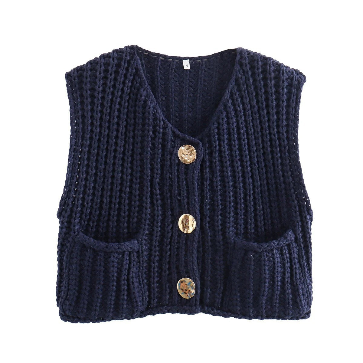Damen modische Strickweste mit Knopfdetails und aufgesetzten Taschen Krohn-e