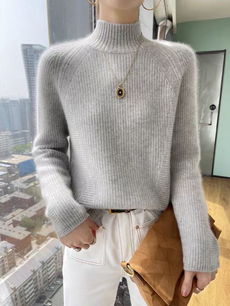 Damen Strickpullover mit hohem Kragen und feiner Rippstruktur Krohn-e