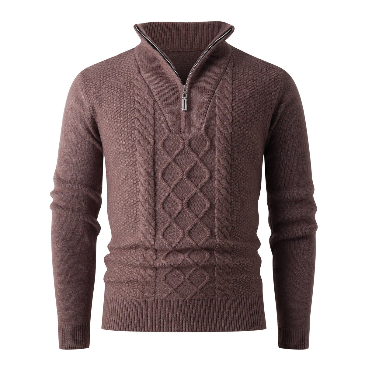 Herren Grobstrickpullover mit modernem Stehkragen und funktionalem Reißverschluss Krohn-e
