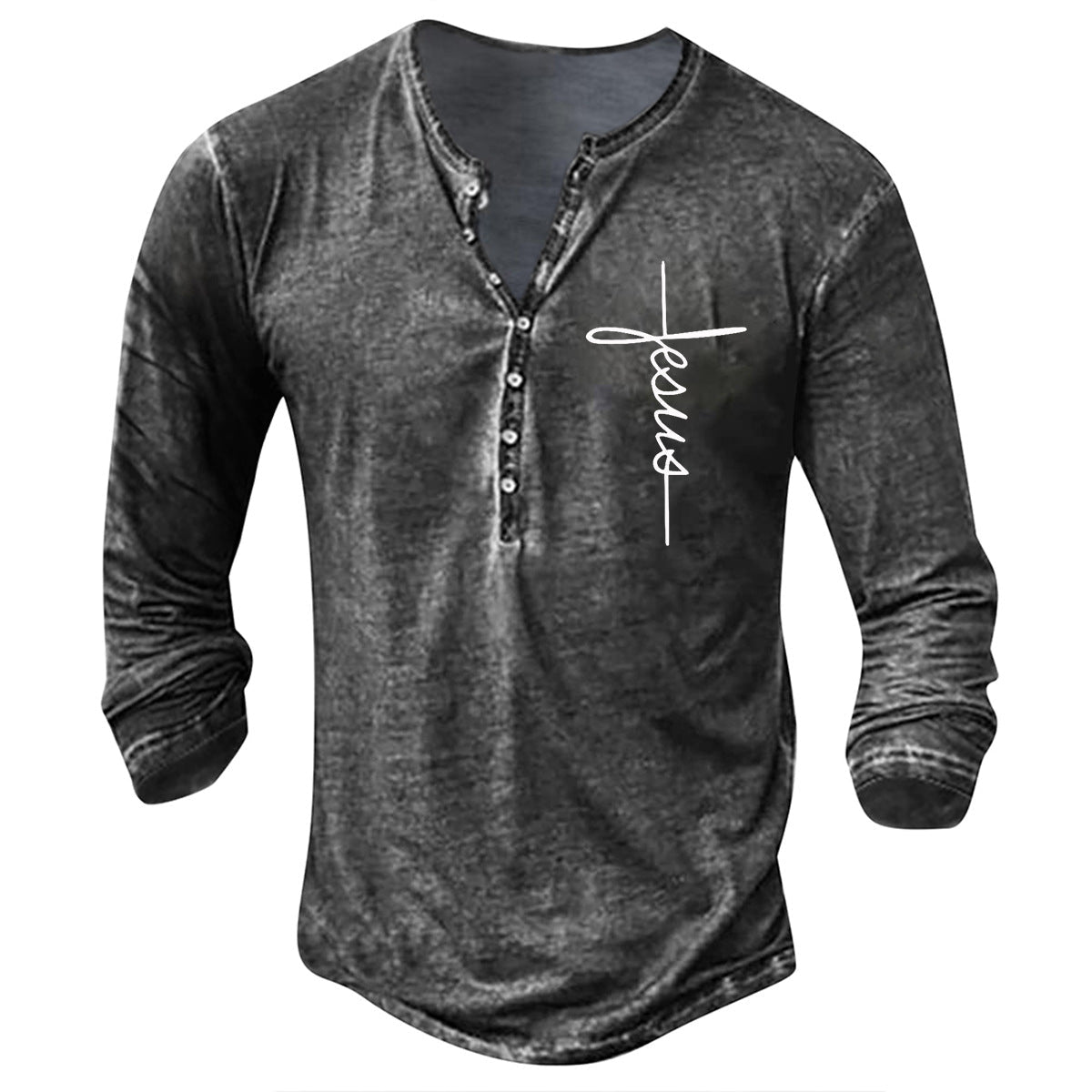 Herren Langarm Henley-Shirt mit kreativem Grafikdruck Krohn-e