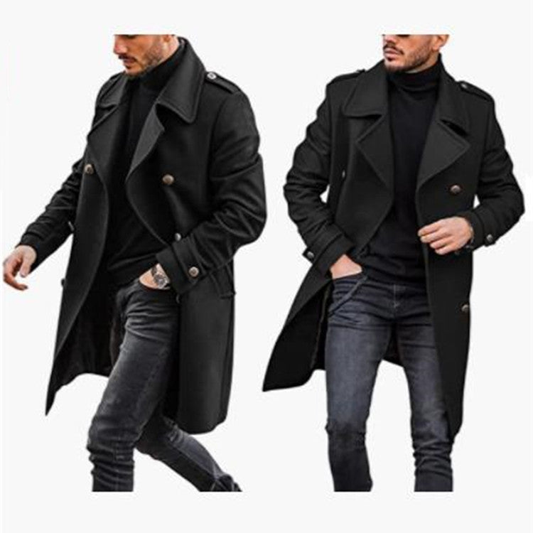 Herren Modischer Wollmantel mit lässigem Kragen und doppelten Knöpfen Krohn-e