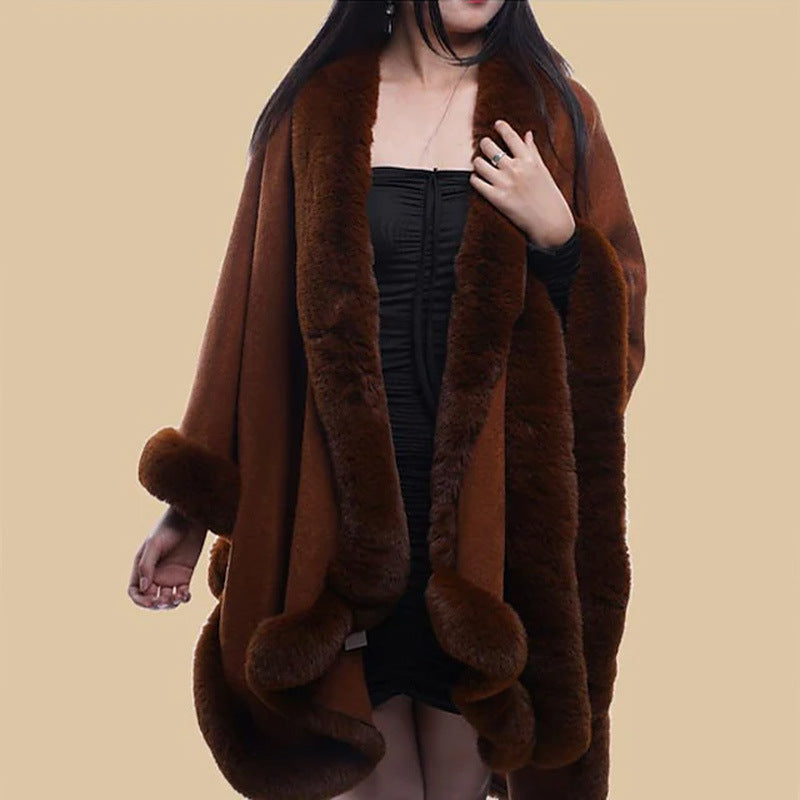 Damen Kunstfell-Cape mit voluminösem Kapuzenkragen und eleganter Felloptik Krohn-e