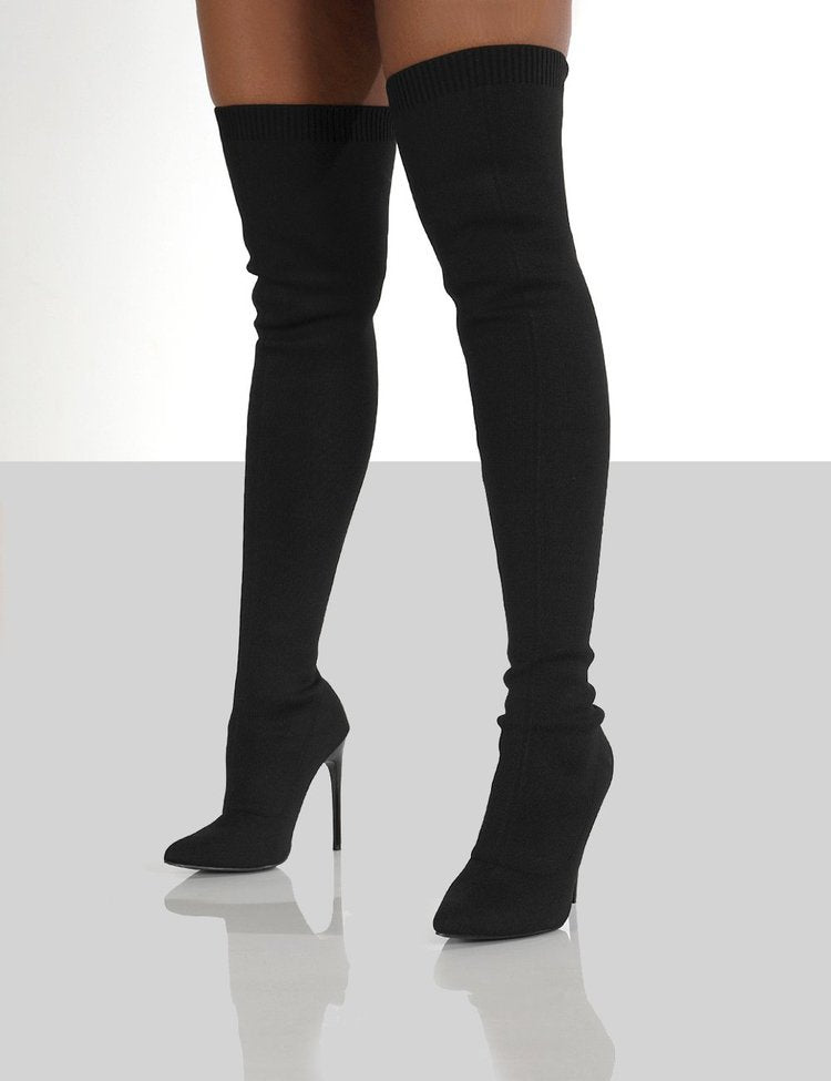 Damen Overknee Stiefel mit elegantem Absatz und hochwertiger Strickstruktur Krohn-e