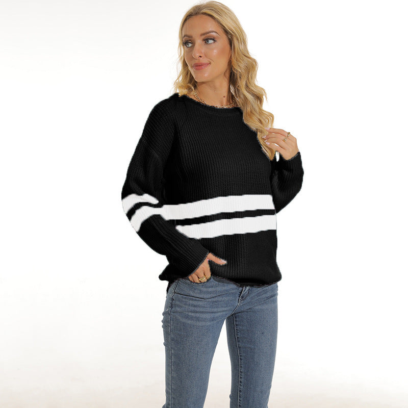 Damen Grobstrickpullover mit sportlichem Streifenmuster und lockerer Passform Krohn-e