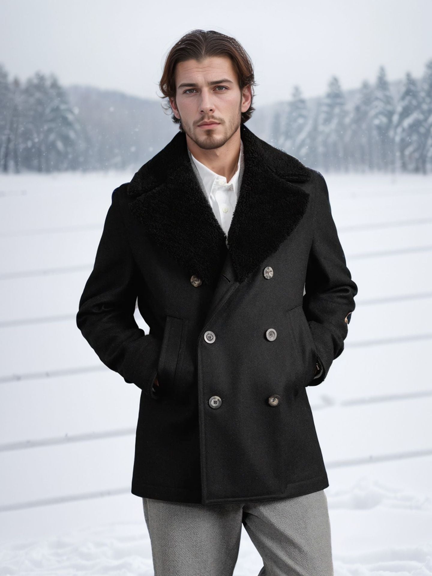 Herren Wollmantel mit kontrastierendem Kragen Krohn-e