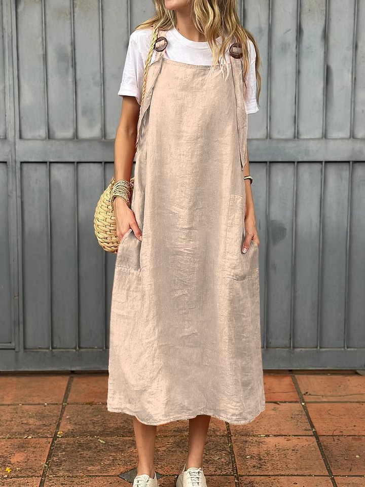 Damen lässiges Leinen-Trägerkleid mit praktischen Taschen Krohn-e