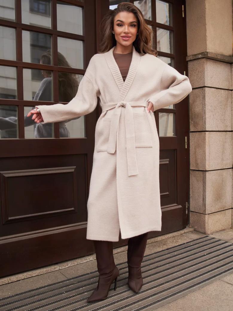 Damen Strickmantel mit Gürtel und praktischen Taschen Krohn-e