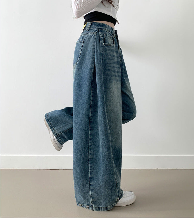 Damen Weite High-Waist Denim-Hose mit Faltenwurf Krohn-e