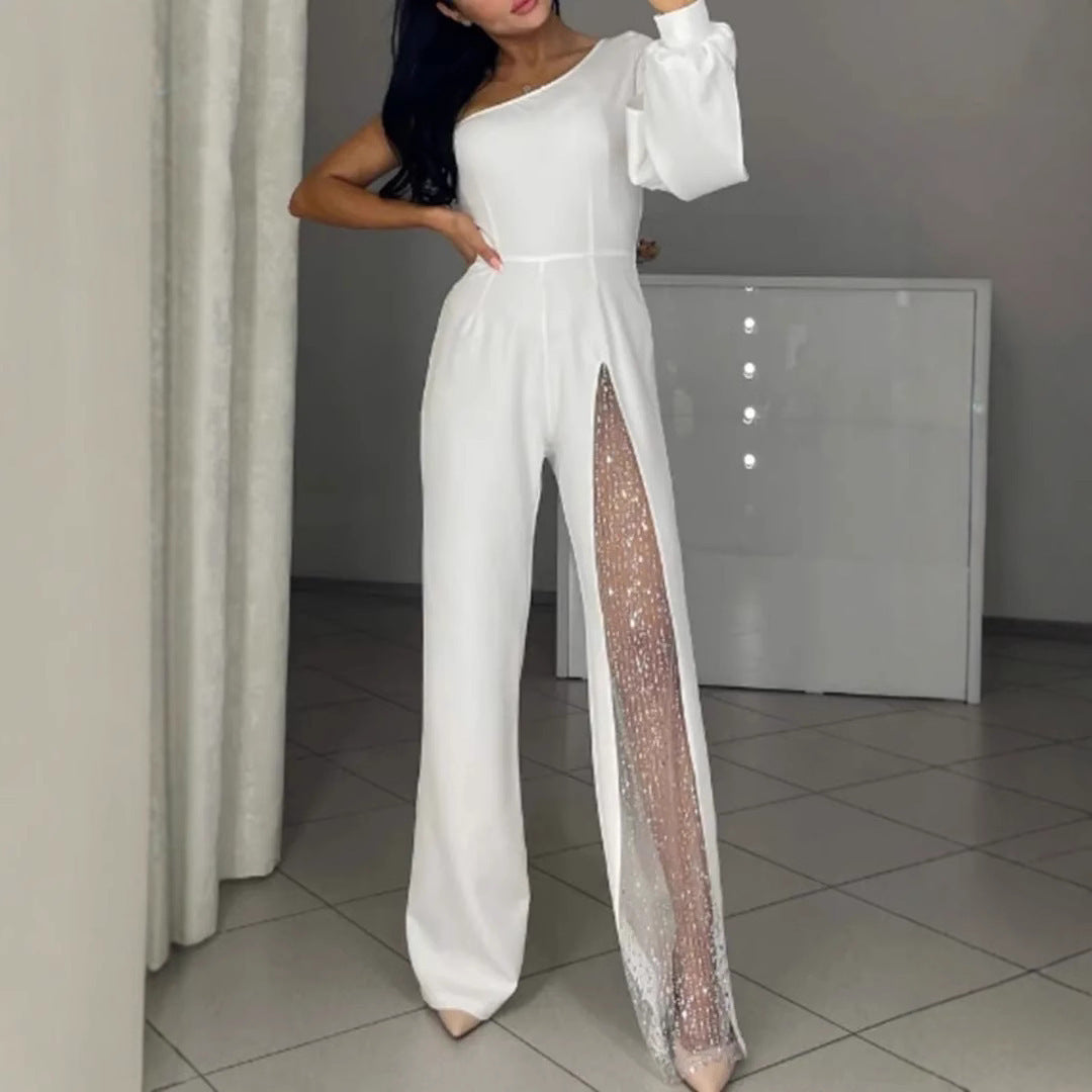 Asymmetrischer einseitiger Damen-Jumpsuit mit Paillettenpanel Krohn-e