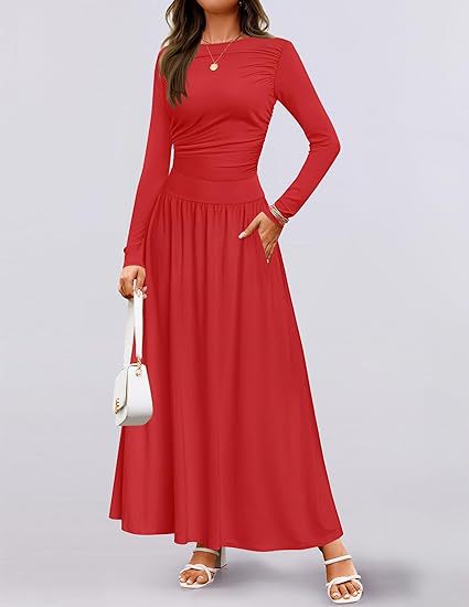Damen Langärmliges Maxikleid mit eleganten Rüschendetails und praktischen Taschen Krohn-e