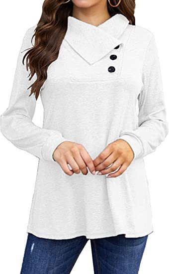 Damen Lässiges Oberteil mit asymmetrischem Kragen und Knopfdetail Krohn-e