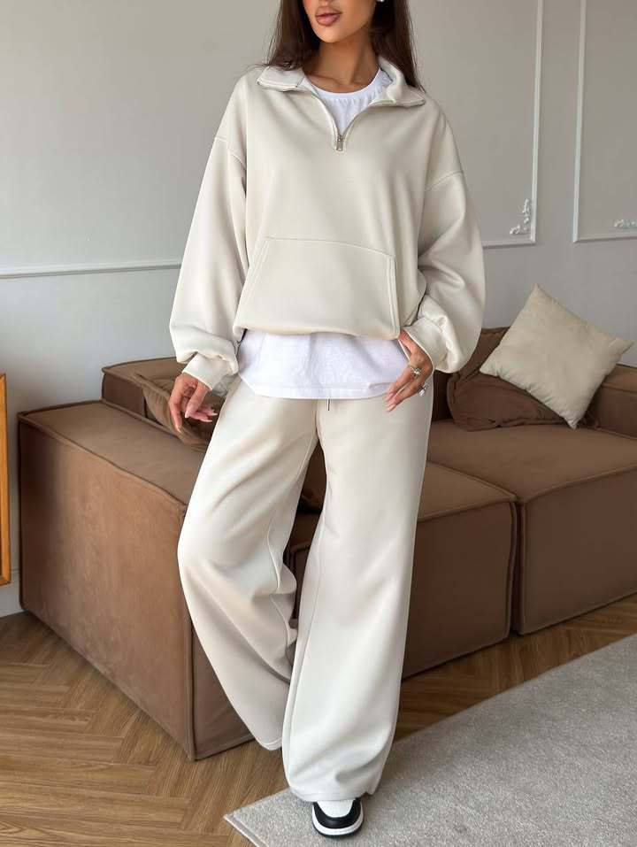 Krohn-e | Halbhals Pullover Sweatshirt und Weit Geschnittene Hose Zweiteiler Anzug