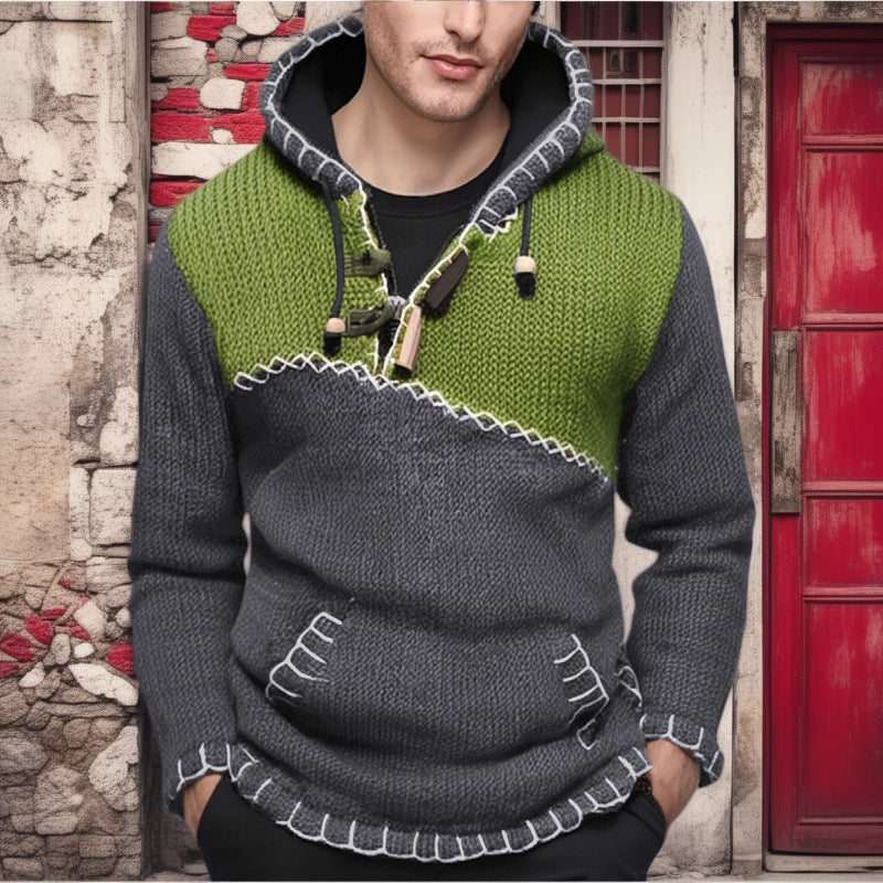 Herren Kapuzenpullover mit einzigartigem Zickzackmuster und hochwertiger Strickstruktur Krohn-e