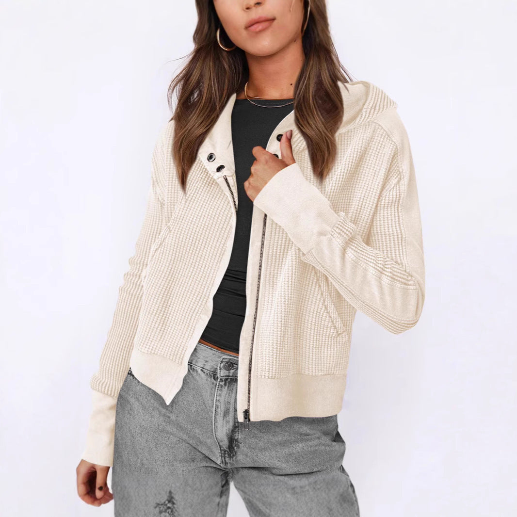 Damen lässige Zip-Jacke mit Kapuze und strukturiertem Design Krohn-e