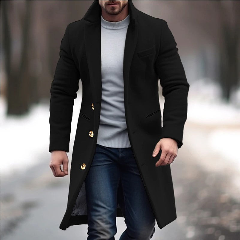Herren eleganter Wollmantel mit schmalem Schnitt und goldenen Knöpfen Krohn-e
